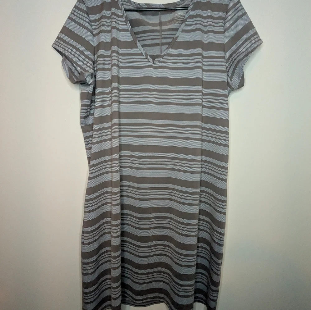 Striped Gray L.L Bean V-Neck Dress XL - Picture 2 of 7